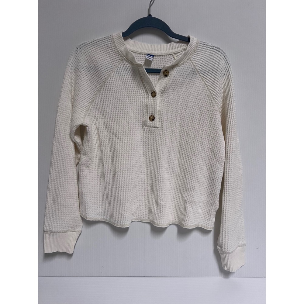Old Navy Plush Tee Cream Waffle Knit Henley Long Sleeve Top Medium